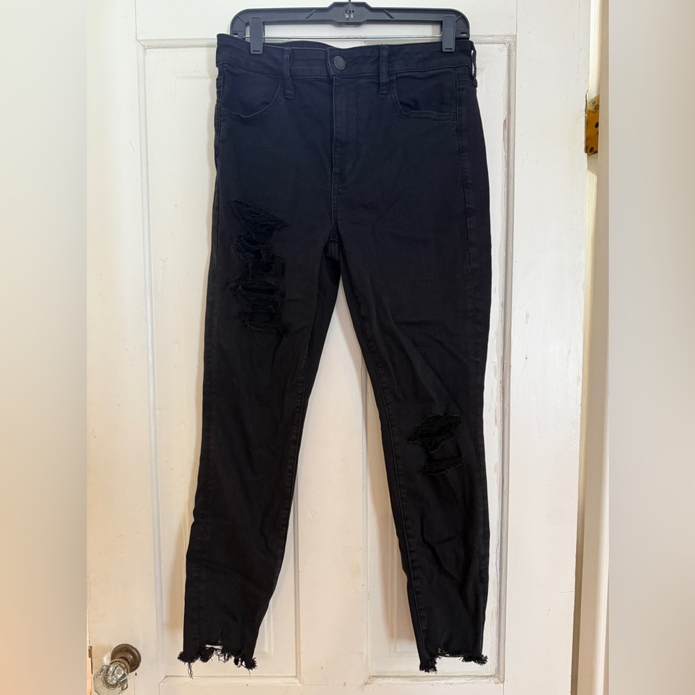 Black Distressed High Rise Jeans American Eagle 12 Short